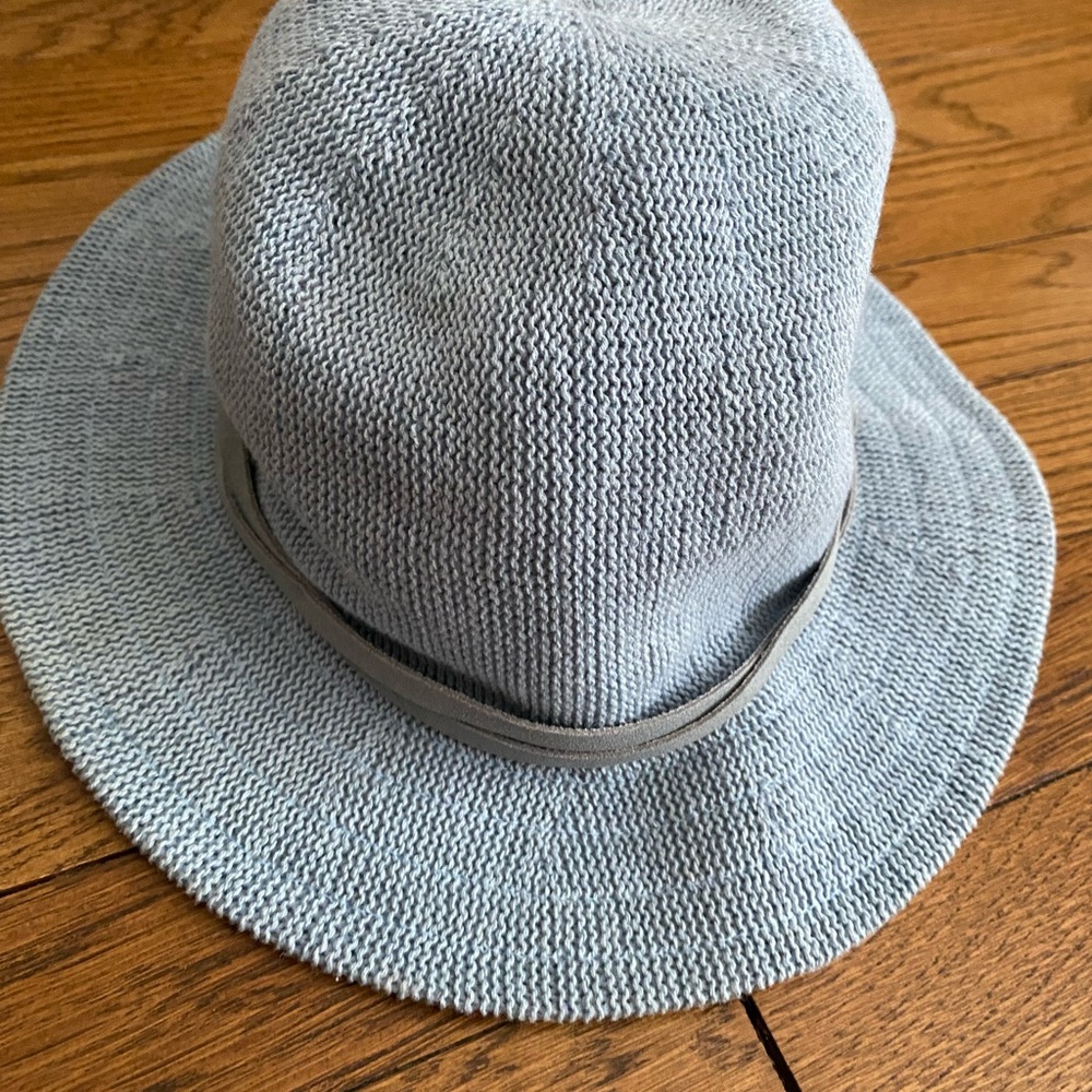 Anthropologie Light Gray and Blue Knit Hat. Still new & unworn, no tags, shipped